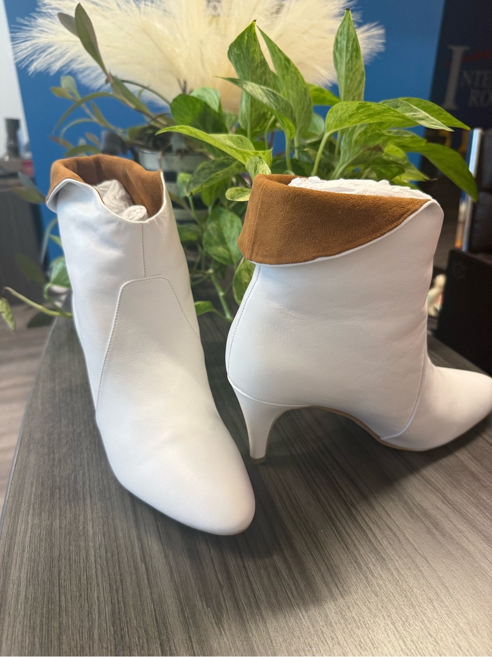 Jeffrey Campbell White Ankle Boots with Tan Cuff